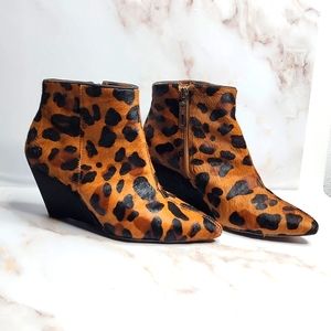 Schutz leopard print calfskin wedge booties